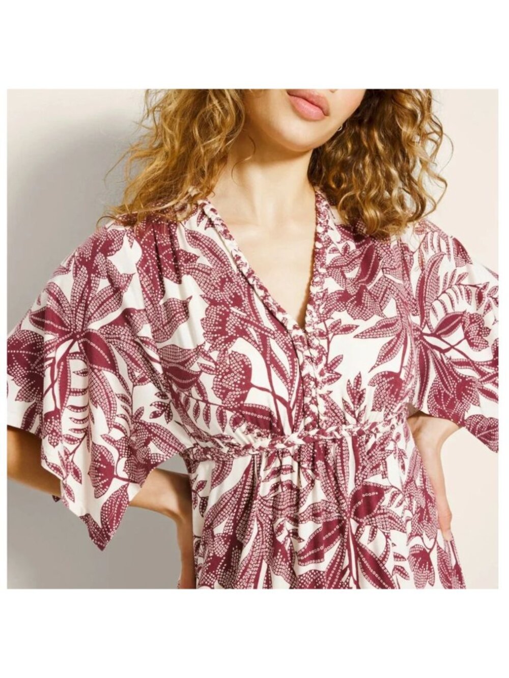 Soma Soft Jersey Caftan Palms Tropical Dress Maxi Pockets Built In Bra Large NWT - Picture 2 of 16